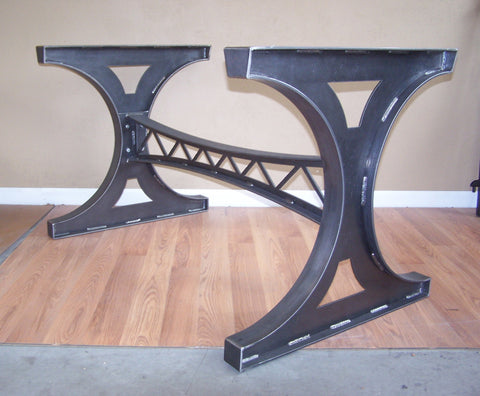 Industrial mechanical steel trestle dining table bar island base