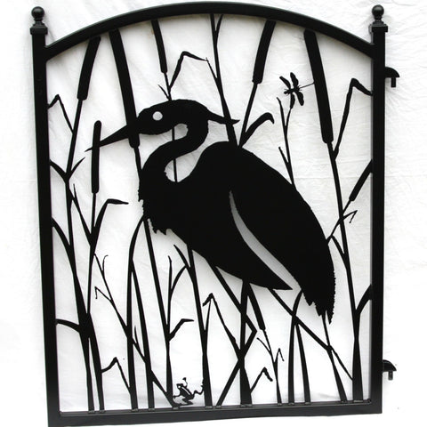 Metal Gate with  heron and cattails design1