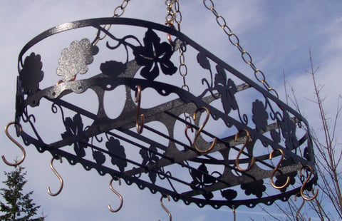 Iron Pot Rack French Vineyard California Grape Leaf Design Copper Hooks Image 1