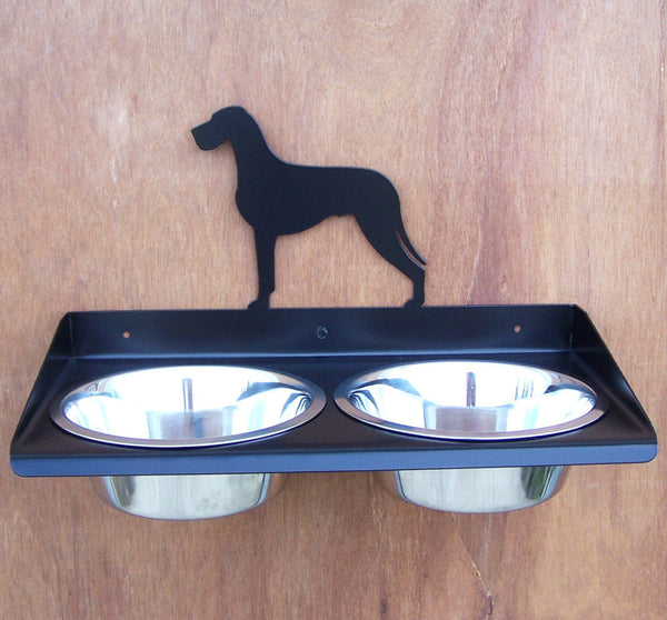 Great Dane Uncropped Natural Ears Wall Mount Metal Art Dog Feeder Powdercoated Steel Stainless Bowls Image 3