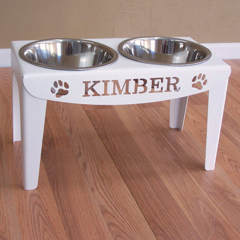 Dog bowl stand personalized with pet name