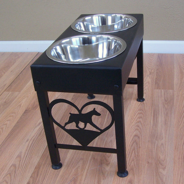 Doberman Pinscher Metal Art Elevated Floor Stand Dog Feeder