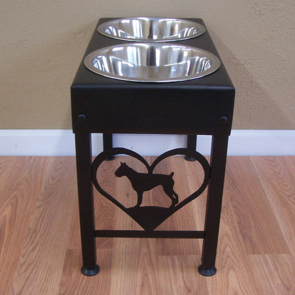 Boxer elevated dog bowls powder coated steel metal art feeder