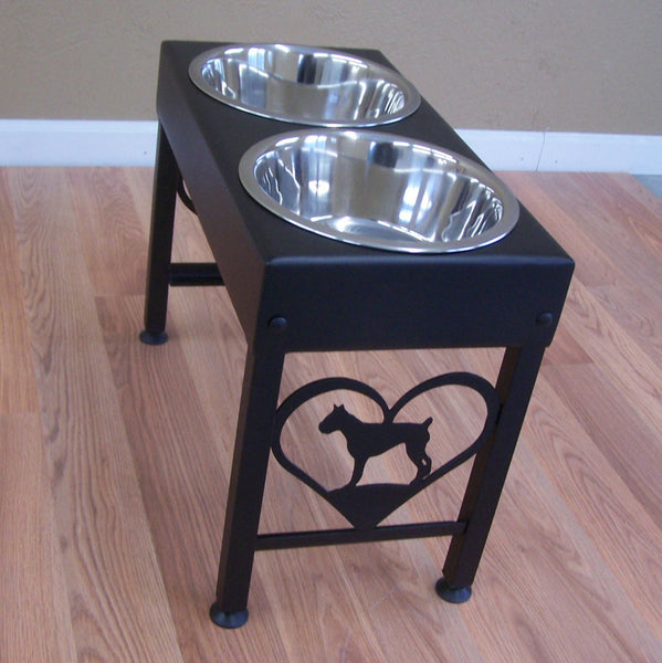 Boxer metal art dog feeding station