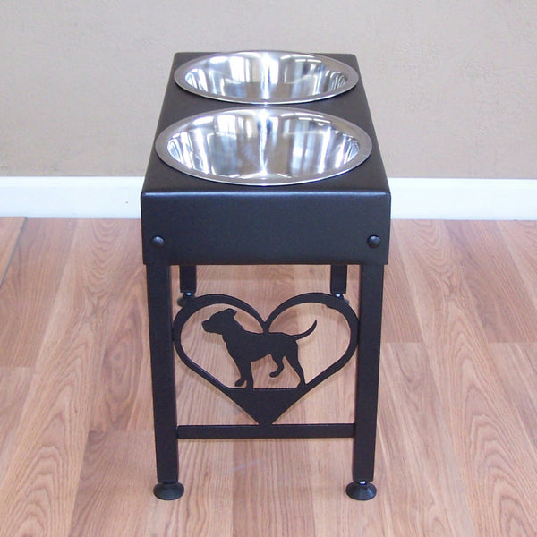 Pit Bull Terrier Elevated Dog Feeder Floor Stand  Bowl Holder Powder Coated Steel Metal Art Feeding Station Image 2