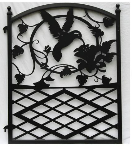 Custom large Hummingbird gate in black for Marisa