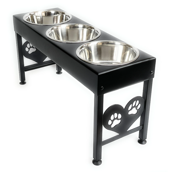 Custom 3 bowl feeder stand with Giant Schnauzers 16" tall