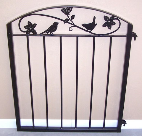 Custom Bird and Flowers Gate in Black for Linda