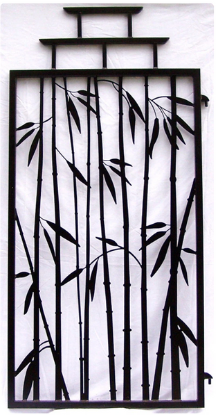 Bamboo style gate in bare steel