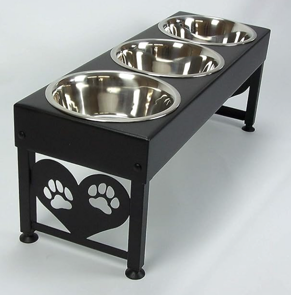 Single Bowl Pawprint Feeder 21" Tall Black