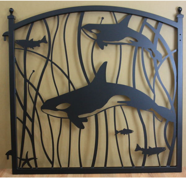 Custom Orca and Salmon Gate in Oil Rubbed Bronze Color