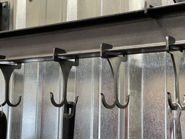 Wall Mount Industrial Steel I Beam Pot Rack Heavy Duty Double Sliding Pan Hooks Kitchen Utensil Storage