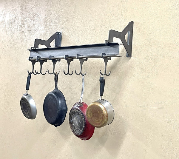 Commercial industrial style kitchen pot and pan rack