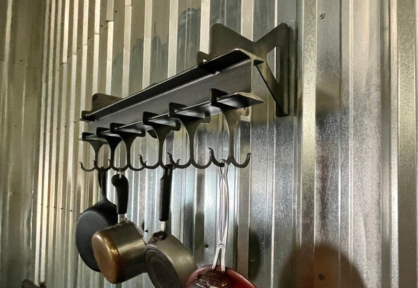 Wall Mount Industrial Steel I Beam Pot Rack Heavy Duty Double Sliding Pan Hooks Kitchen Utensil Storage