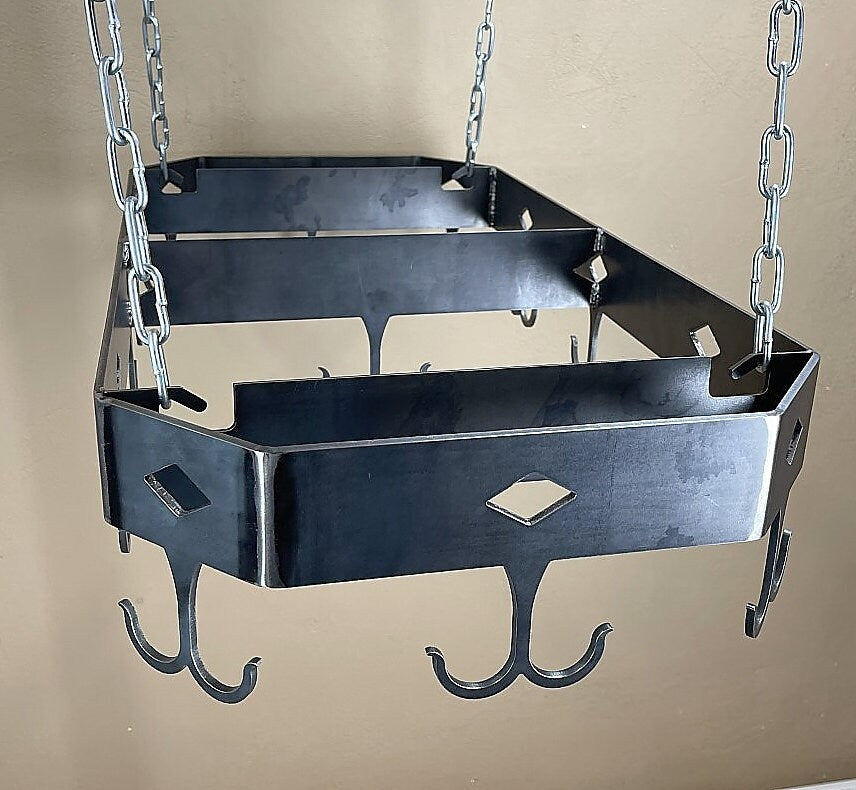 Hanging Pot Rack-Ceiling Mount Kitchen Storage-Heavy Steel Pan & Utens ...