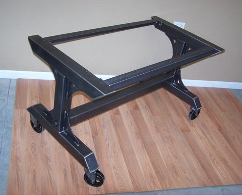 Custom triple leg table base with casters in black