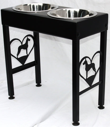 Boxer elevated dog bowls powder coated steel metal art feeder