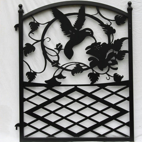 Ornamental Wrought Iron Garden Fence Entrance Gate Hummingbird Flowers Custom Design Image 1