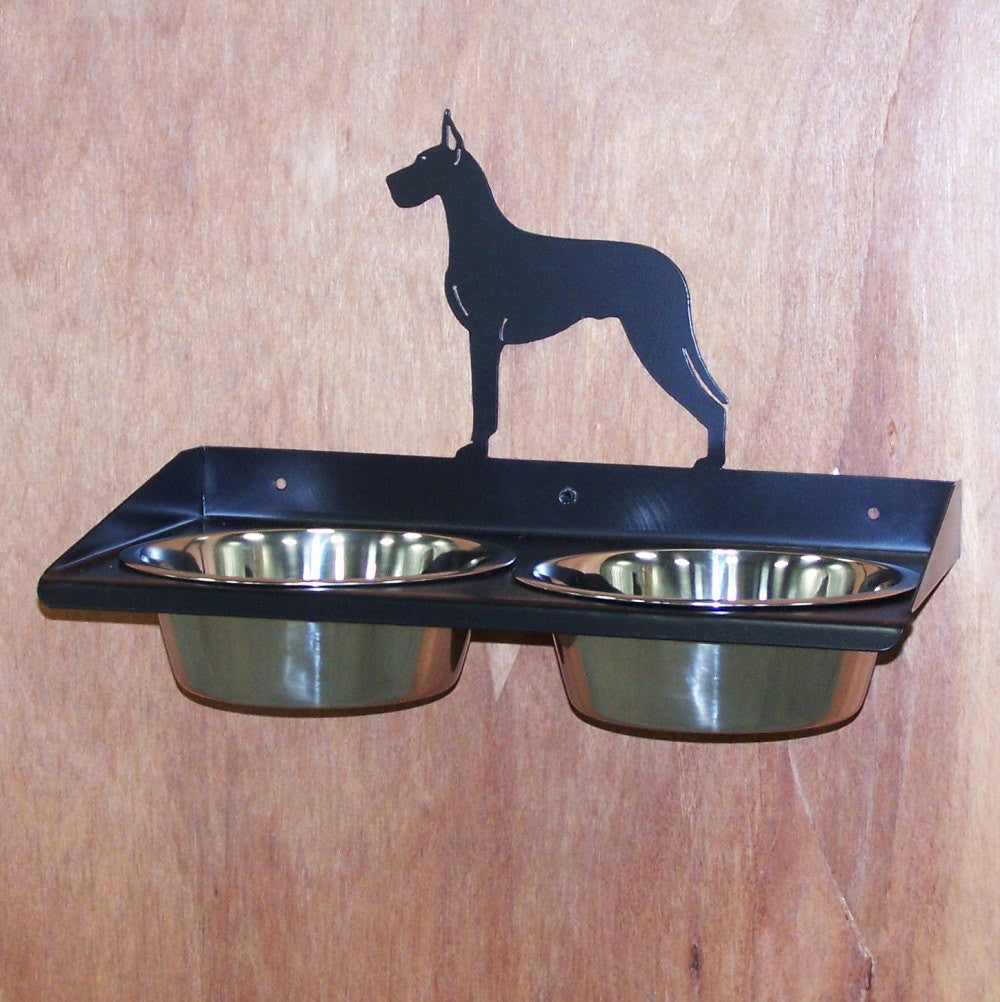 Pit Bull Terrier Elevated Dog Feeder Floor Stand Bowl Holder Powder Coated  Steel Metal Art Feeding Station