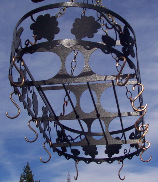 Iron Pot Rack French Vineyard California Grape Leaf Design Copper Hooks Image 2