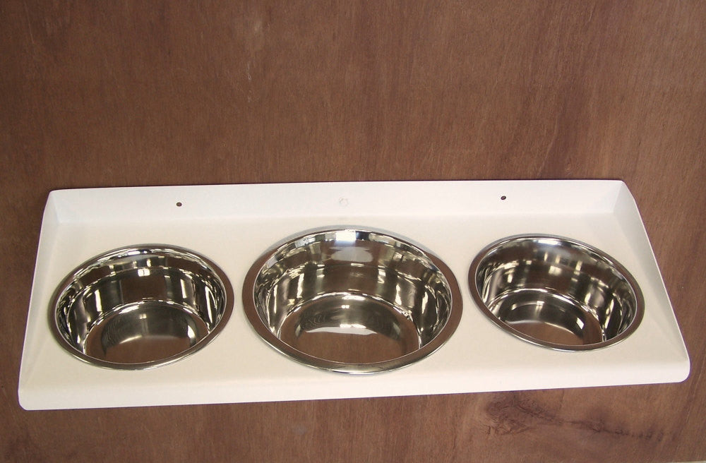 Wall mount dog feeder triple bowl 2 and 3 quart large breed