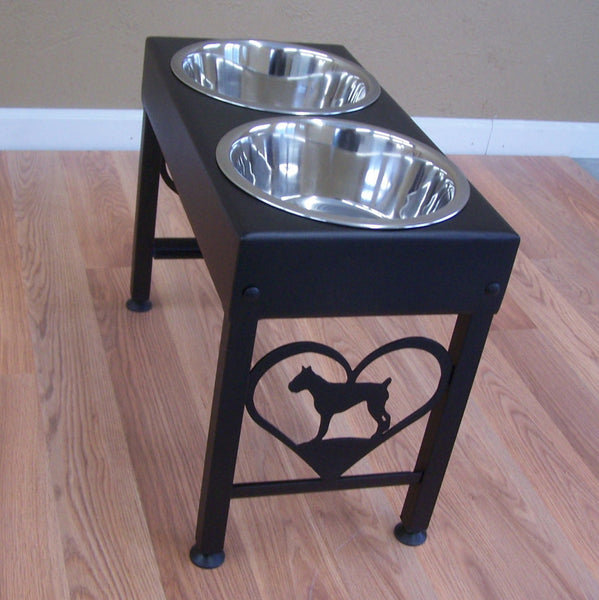 Boxer raised dog bowls powder coated steel metal art feeder stand
