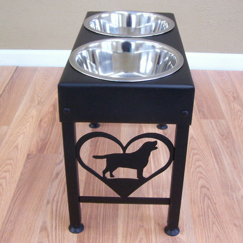 Labrador dog feeder stand elevated bowls lab metal art silhouette Image 1