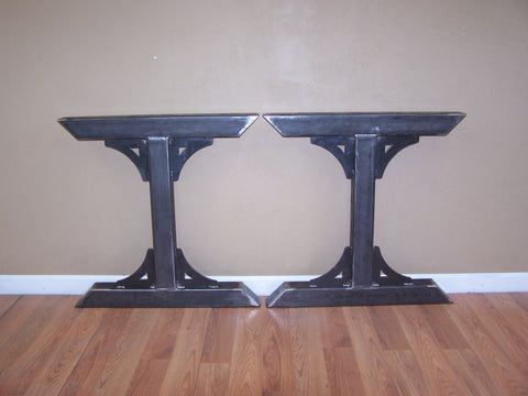 Industrial factory style heavy duty steel tube legs dining table pedestal base Image 1